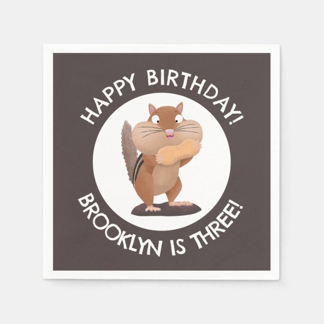 Servilleta De Papel Personalizado de chipmunk divertido lindo, cumplea (Anverso)