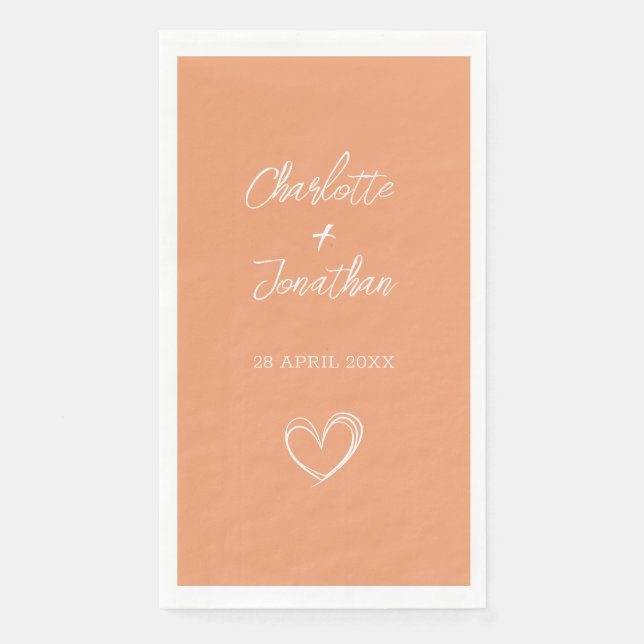 Servilleta De Papel Personalizado de corazón simple Apricot Boda de pa (Anverso)