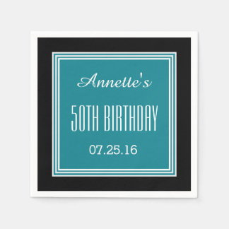 Servilleta De Papel Personalizado de cumpleaños V014L verde azulado y
