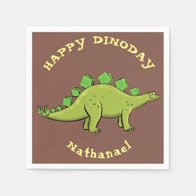 Servilleta De Papel Personalizado de dinosaurios estegosaurios verdes  (Anverso)