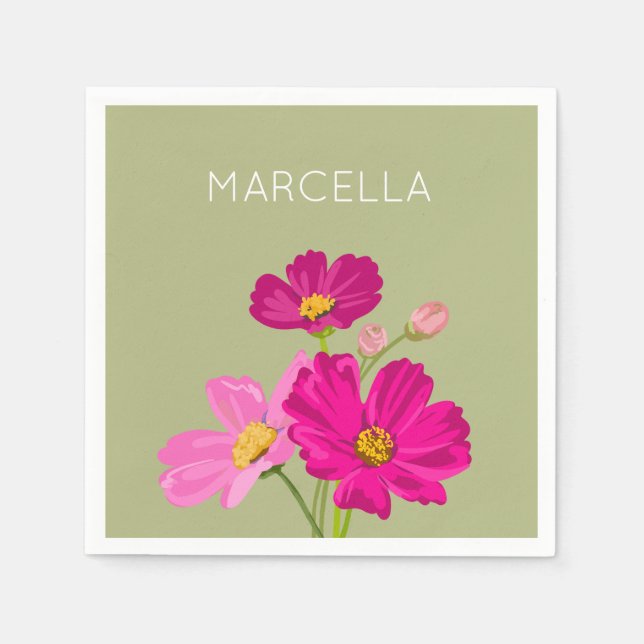 Servilleta De Papel Personalizado de flores Cosmos de jardín brillante (Anverso)
