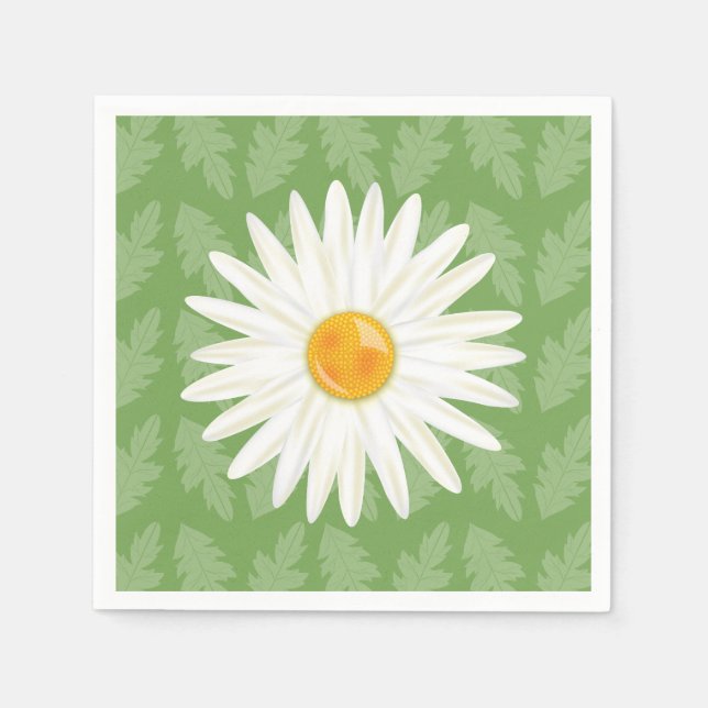 Servilleta De Papel Personalizado De Flores Daisy Ilustracion En Verde (Anverso)