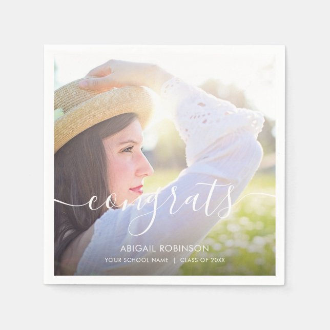 Servilleta De Papel Personalizado de foto de graduación de felicitacio (Anverso)