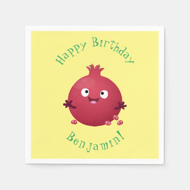 Servilleta De Papel Personalizado de frutas pomegranadas alegres (Anverso)