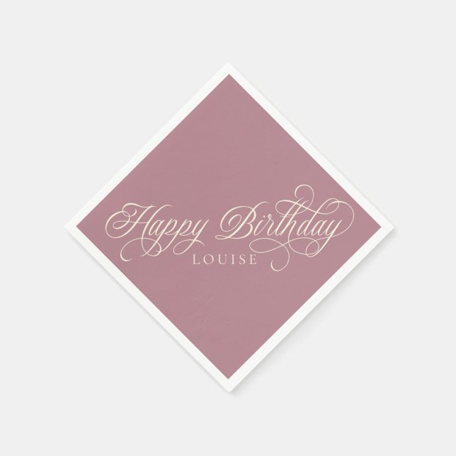 Servilleta De Papel Personalizado de guion elegante Happy Birthday (Borde)
