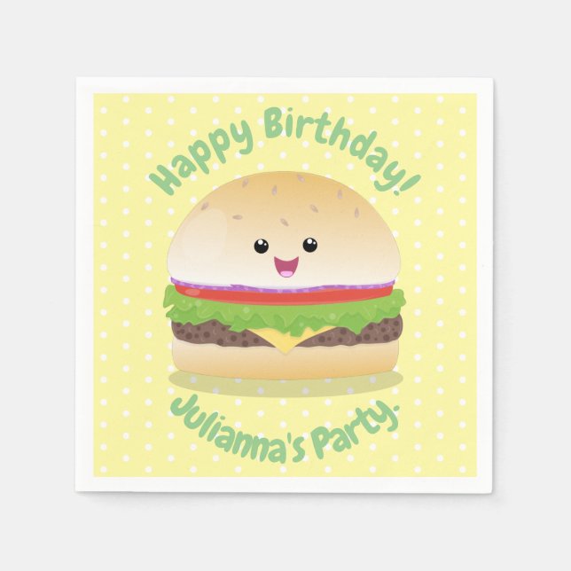 Servilleta De Papel Personalizado de hamburguesa kawaii feliz (Anverso)