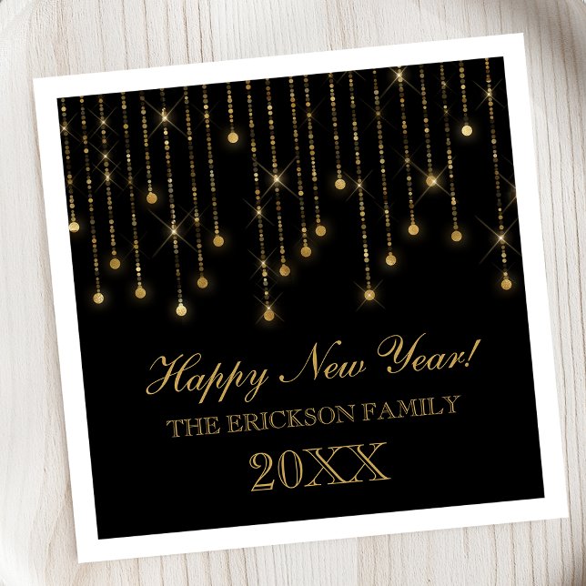 Servilleta De Papel Personalizado de Happy New Year Gold y Black Strin (Subido por el creador)