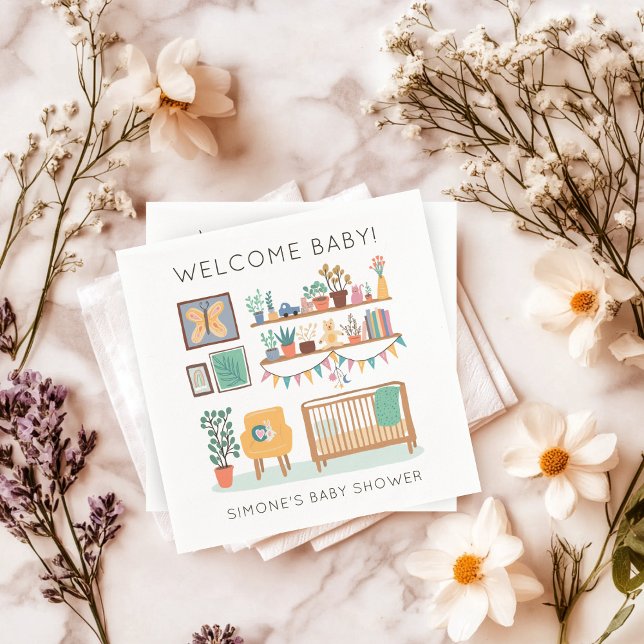 Servilleta De Papel Personalizado de Ilustracion de enfermería por ond (Cute Nursery Illustration CUSTOM BABY SHOWER Napkins
)