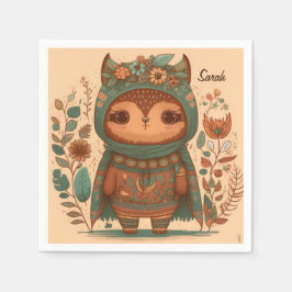 Servilleta De Papel Personalizado de lechuza floral cute boho