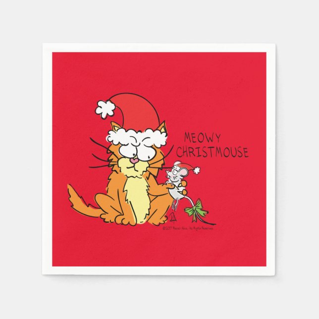 Servilleta De Papel Personalizado de Navidades divertidos con gato Rat (Anverso)