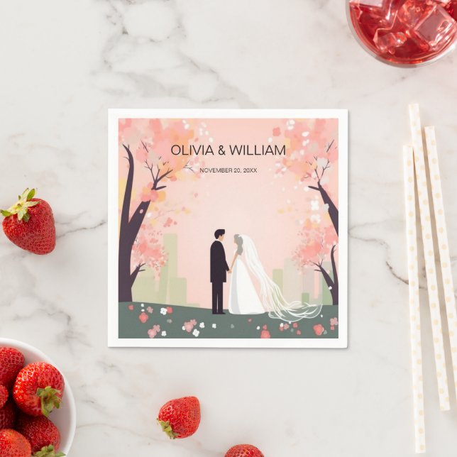 Servilleta De Papel Personalizado de pareja mínima con flores (In situ)