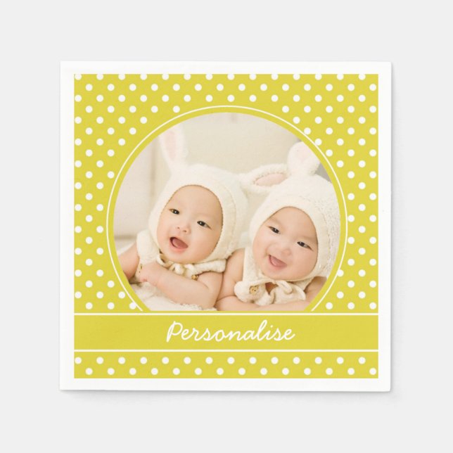 Servilleta De Papel Personalizado de puntos de polka amarillo brillant (Anverso)