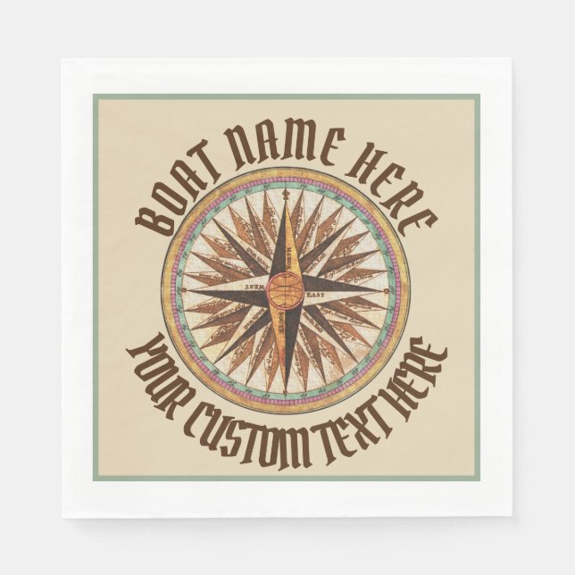 Servilleta De Papel Personalizado de Rosa de brújula de época marítima (Anverso)