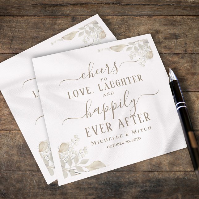 Servilleta De Papel Personalizado de Sage Green Elegant Calligraphy Bo (Cheers to Love, Laughter, and Happily Ever After cocktail napkin,)
