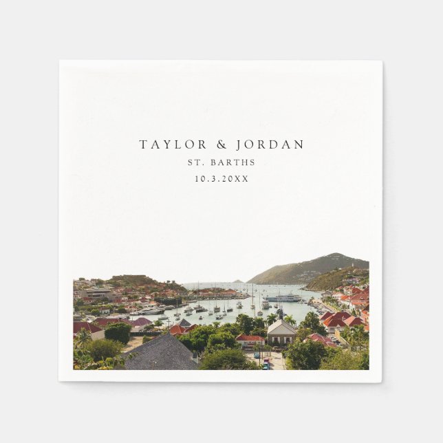 Servilleta De Papel Personalizado de St. Barths Boda Fotocócteles (Anverso)