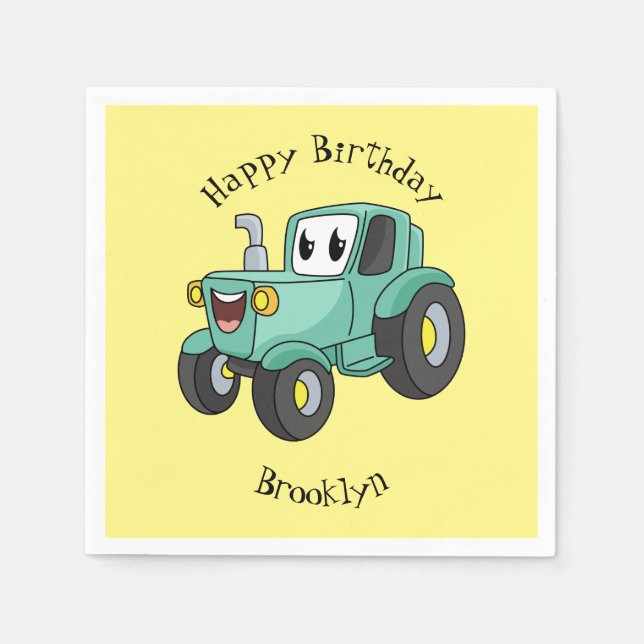 Servilleta De Papel Personalizado de tractores verde feliz (Anverso)