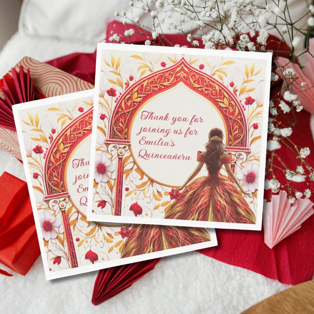 Servilleta De Papel Personalizado De Vestidos De Oro Rojo De Quinceañe (Subido por el creador)