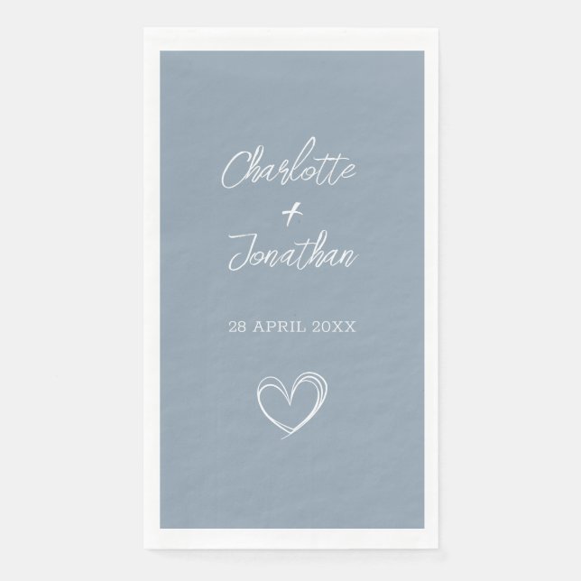 Servilleta De Papel Personalizado del corazón simple Boda azul turbio  (Anverso)