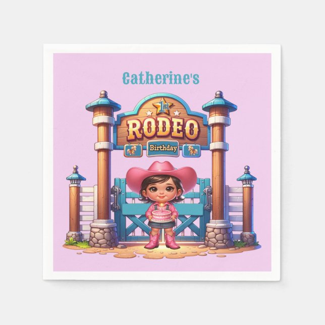 Servilleta De Papel Personalizado del primer rodeo de cumpleaños de Co (Anverso)