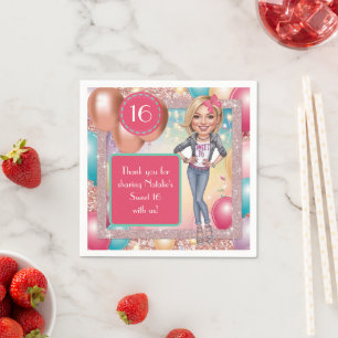 Servilleta De Papel Personalizado Denim y purpurina Sweet 16