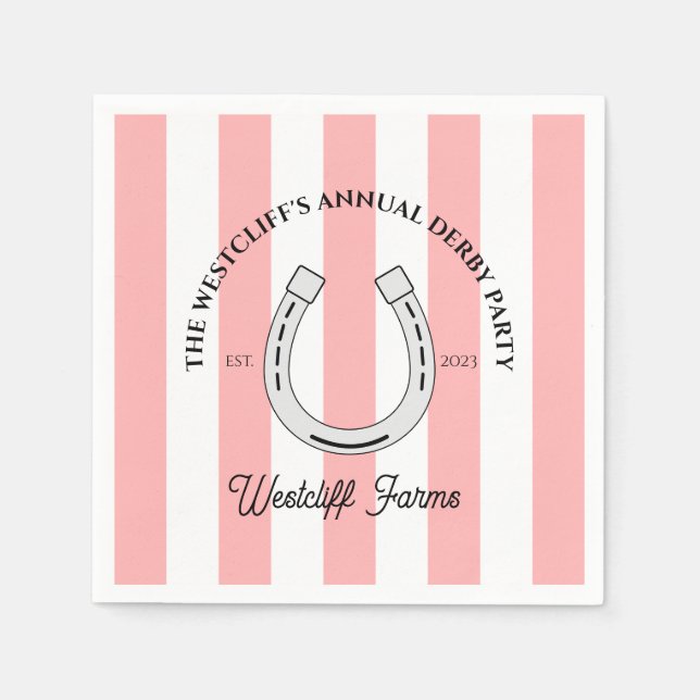 Servilleta De Papel Personalizado Derby Fiesta Rosa Cabana Stripes Hor (Anverso)