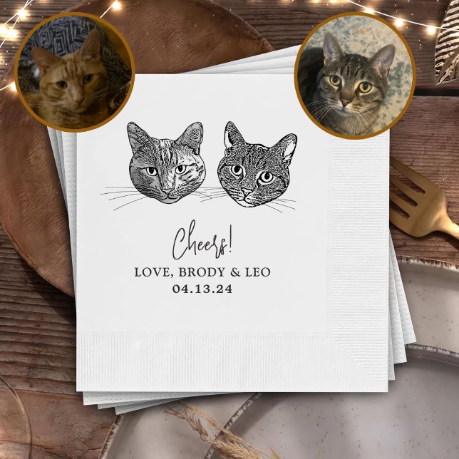 Servilleta De Papel Personalizado Dos Mascotas Boda de Cocktail Napkin (Subido por el creador)