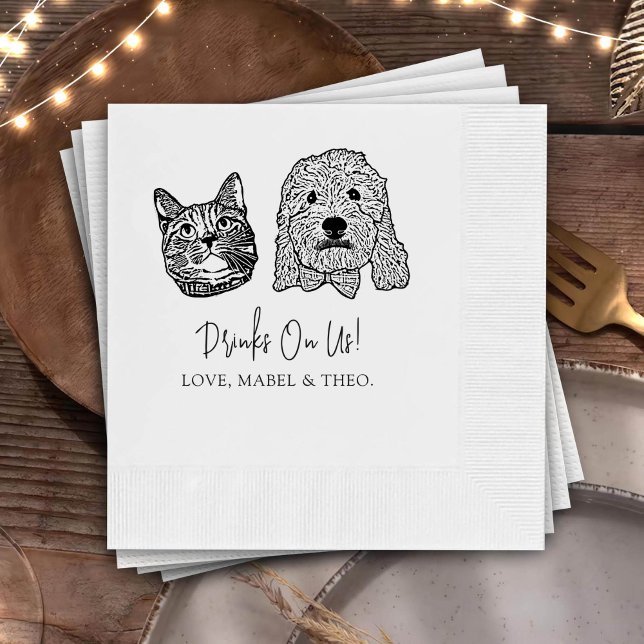 Servilleta De Papel Personalizado Dos Mascotas Boda de Cocktail Napkin (Subido por el creador)