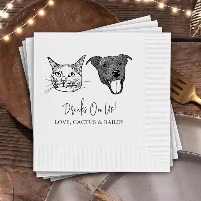 Servilleta De Papel Personalizado Dos Mascotas Boda de Cocktail Napkin (Subido por el creador)
