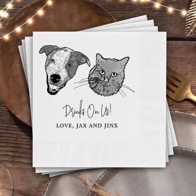 Servilleta De Papel Personalizado Dos Mascotas Boda de Cocktail Napkin (Subido por el creador)