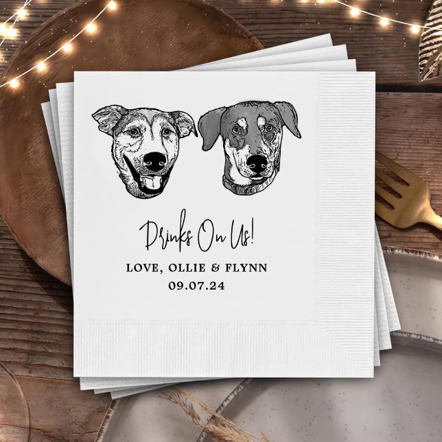 Servilleta De Papel Personalizado Dos Mascotas Boda de Cocktail Napkin (Subido por el creador)
