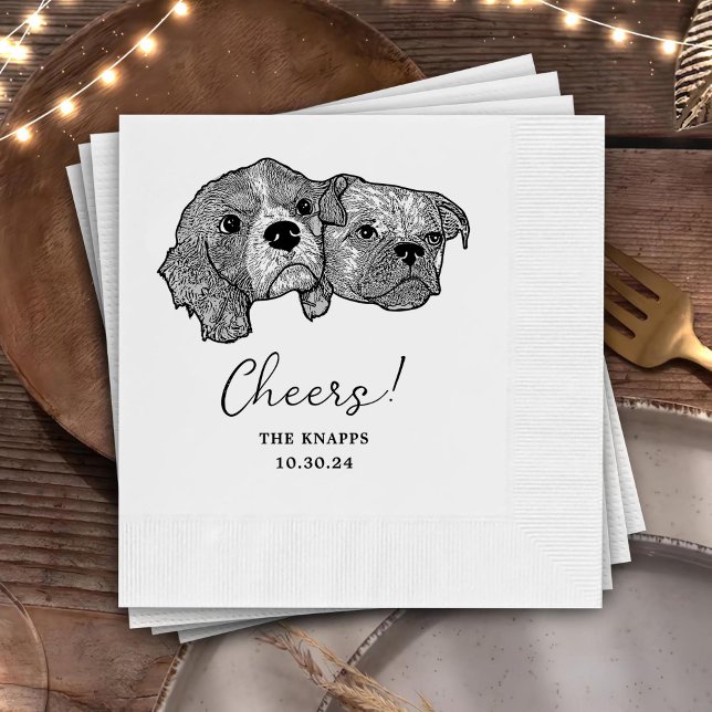 Servilleta De Papel Personalizado Dos Mascotas Boda de Cocktail Napkin (Subido por el creador)