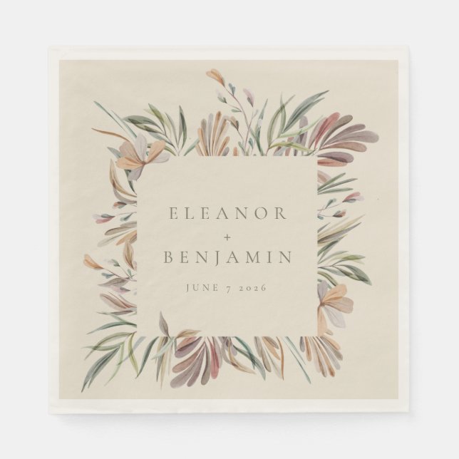 Servilleta De Papel Personalizado Earthy Rustic Botanic Bodas Nombres (Anverso)