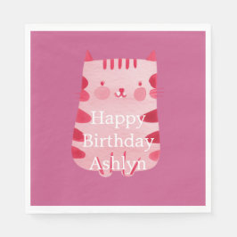 Servilleta De Papel Personalizado el cumpleaños del gato blanco rosado