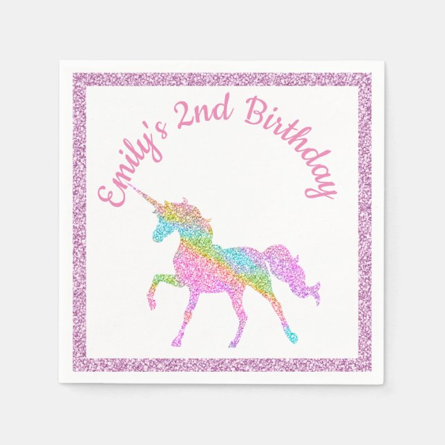 Servilleta De Papel Personalizado el cumpleaños mágico de unicornio (Anverso)