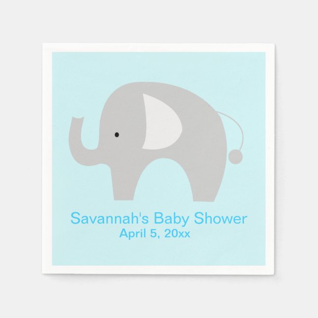 Servilleta De Papel Personalizado elefante gris Fiesta Napkin (azul) (Anverso)
