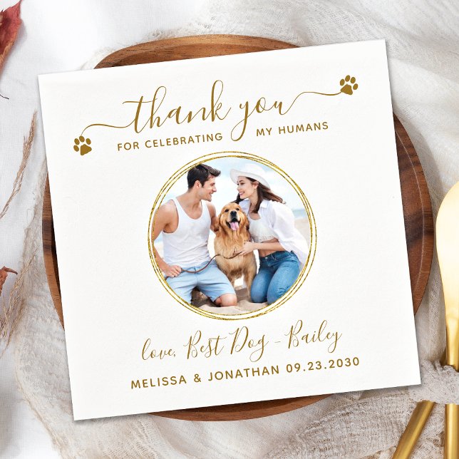 Servilleta De Papel Personalizado Elegant Gold Gracias Mascota Boda (Subido por el creador)