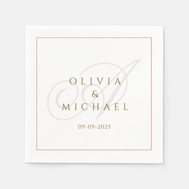 Servilleta De Papel Personalizado Elegante Boda de guión Napkins Vinta (Anverso)