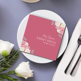Servilleta De Papel Personalizado Elegante Floral Rosa Baby Shower