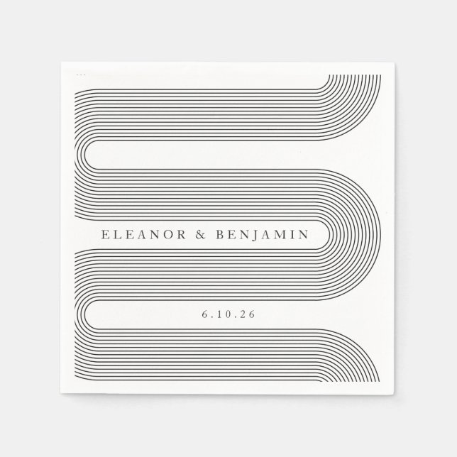 Servilleta De Papel Personalizado Elegante Líneas de Arco Blanco Boda  (Anverso)