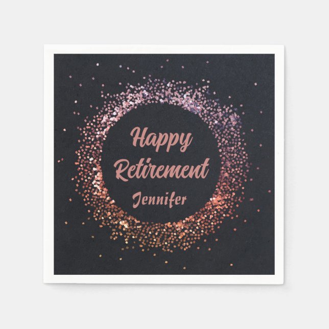 Servilleta De Papel Personalizado elegante Rosa negro oro feliz retiro (Anverso)
