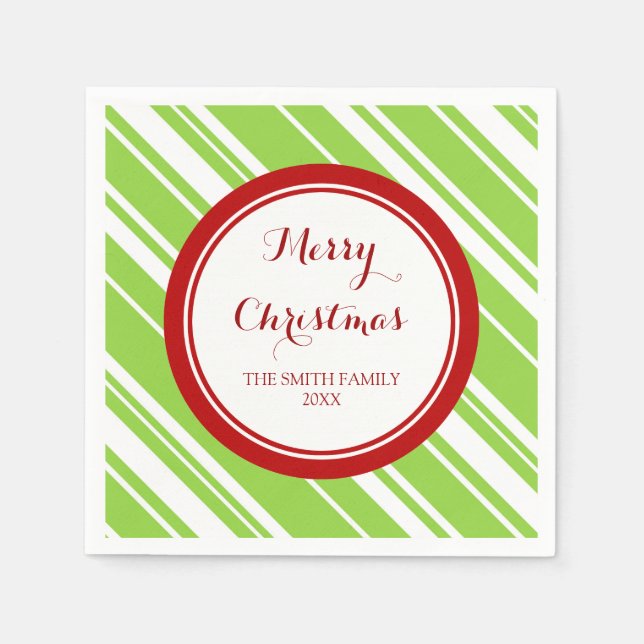 Servilleta De Papel Personalizado Familia Navidades Green Stripes Napk (Anverso)