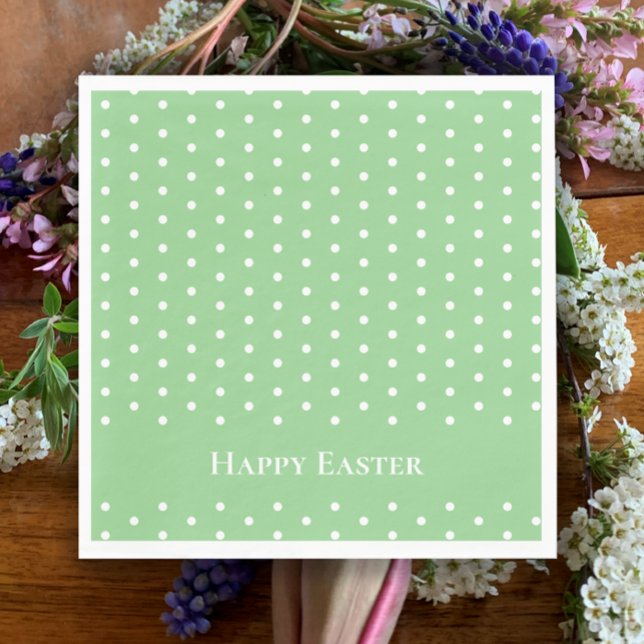 Servilleta De Papel Personalizado Feliz Año Pascua Punto de Polka Verd (Happy Easter custom pastel green fun chic napkins. Trendy mint and white polka dot Easter brunch )