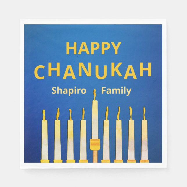 Servilleta De Papel Personalizado Feliz Chanukah Menorah (Anverso)