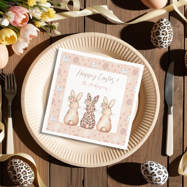 Servilleta De Papel Personalizado festivo Pastel Bunny Trio (Pastel Bunny Trio Festive custom Napkins)