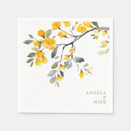 Servilleta De Papel Personalizado floral amarillo dorado cóctel de tex