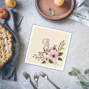 Servilleta De Papel Personalizado floral antiguo Monograma inicial