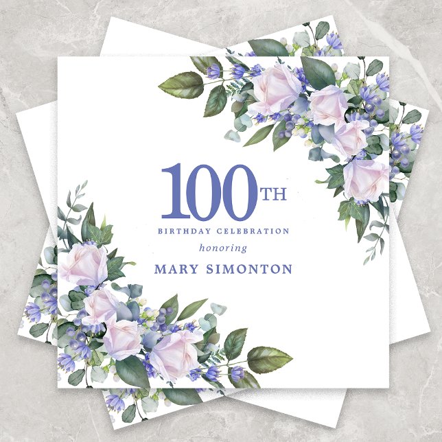 Servilleta De Papel Personalizado Floral Azul Rosa Blanca 100 cumpleañ (Subido por el creador)