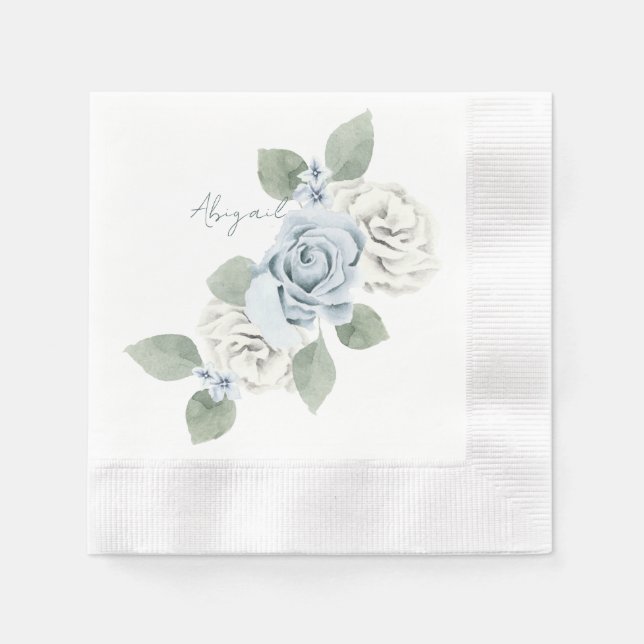 Servilleta De Papel Personalizado floral azul turbulento acuñado (Anverso)