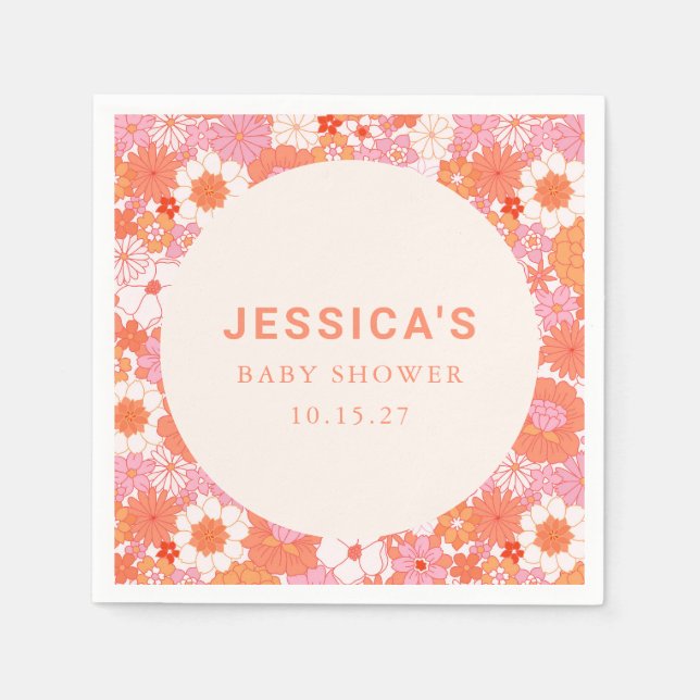 Servilleta De Papel Personalizado floral Naranja rosa Retro Boho Baby  (Anverso)