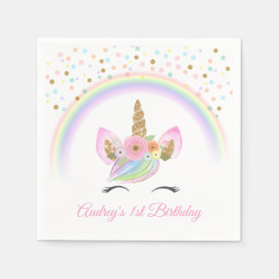 Servilleta De Papel Personalizado Floral Rainbow Unicorn Primer Fiesta